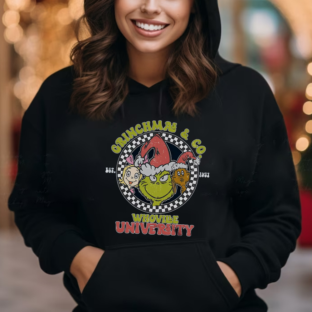 Grinch Hoodie, Retro  Grinchmas Hoodie, Whovillee University Christmas Hoodie